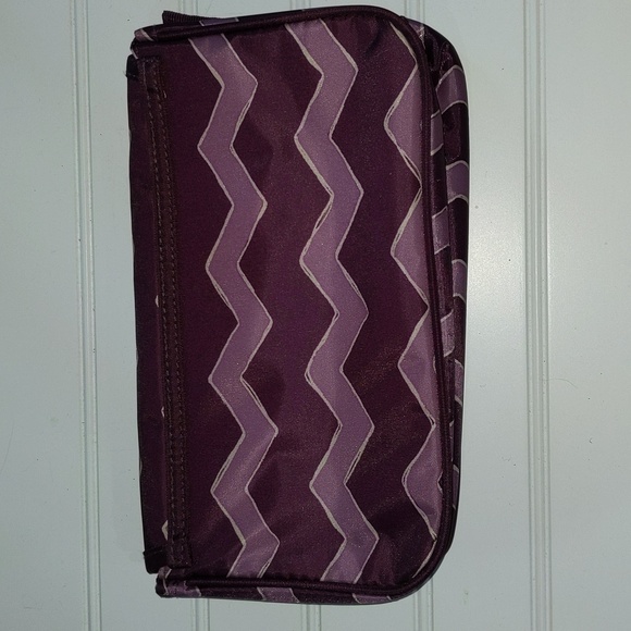 Thirty One Purple Chevron Print Multi Pocket Jewelry Organizer Travel Bag - Picture 2 of 8